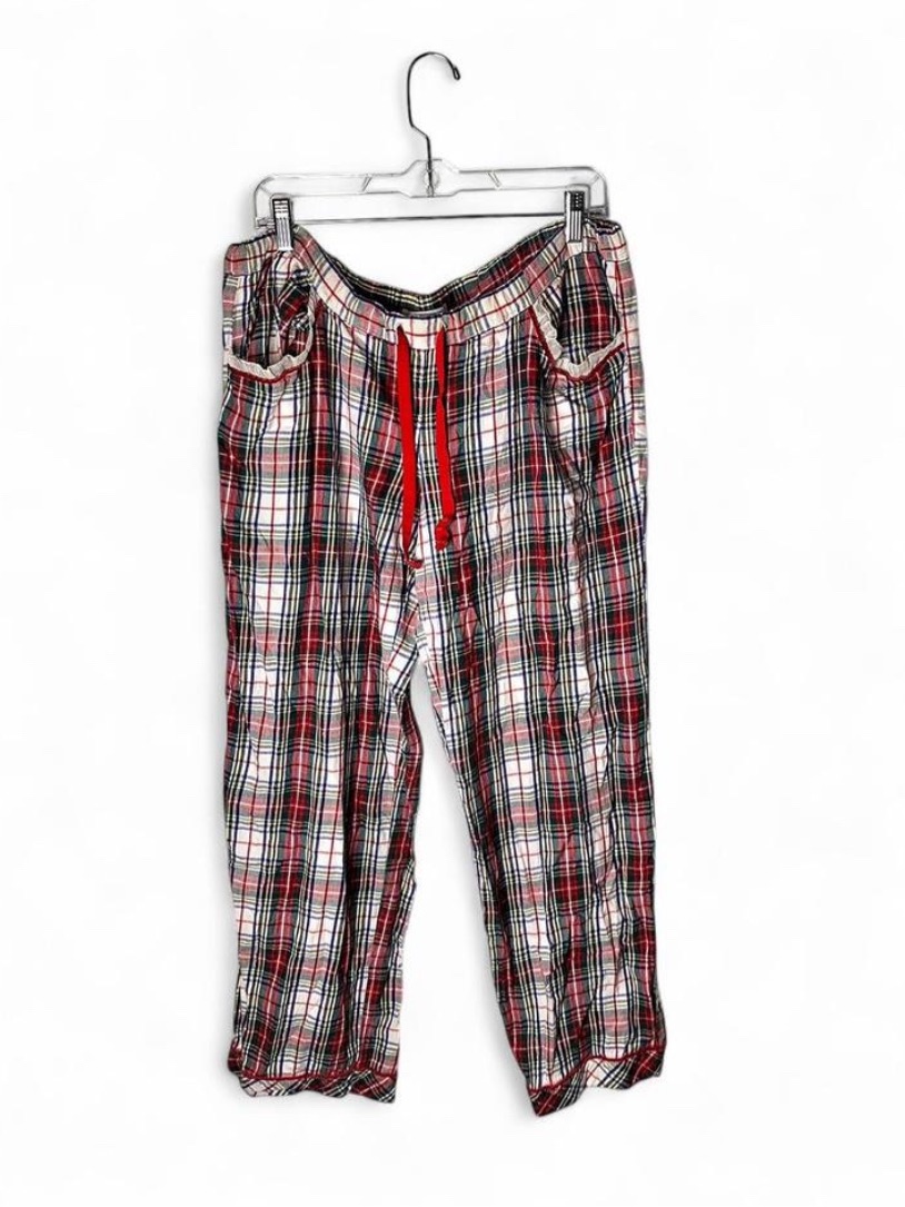 Vtg Victoria's Secret Metallic Plaid Christmas Pajama Lounge Pants Size Large